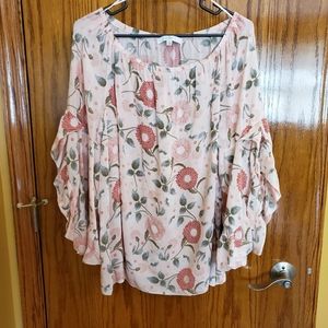 Fever Pink Floral Split Bell Sleeve Top